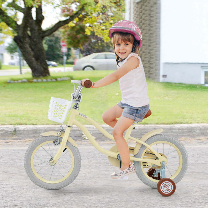 Prorider 14\" Kid's Bike With Removable Training Wheels & Basket For 3-5 Years Old Beige