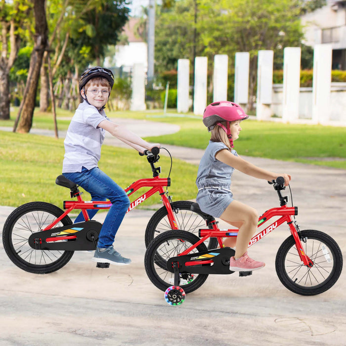 Costway 18\" Led Lighted Kids Bike With Adjustable Seat Coaster Brake Training Wheels Red