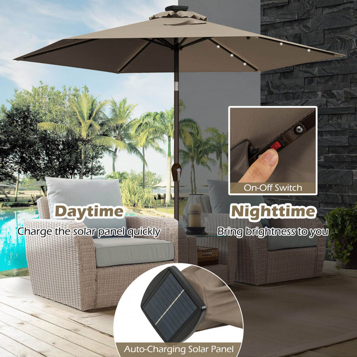 Costway 9' Solar LED Lighted Patio Market Umbrella Tilt Adjustment Crank Lift Tan