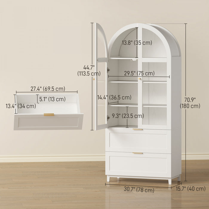 HOMCOM Arched Kitchen Pantry Cabinet, 71\" Tall Kitchen Storage Cabinet