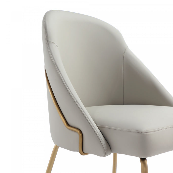 Gracie Modern Vegan Leather Metal Dining Chair in Stone Gray and Gold - Set of 4
