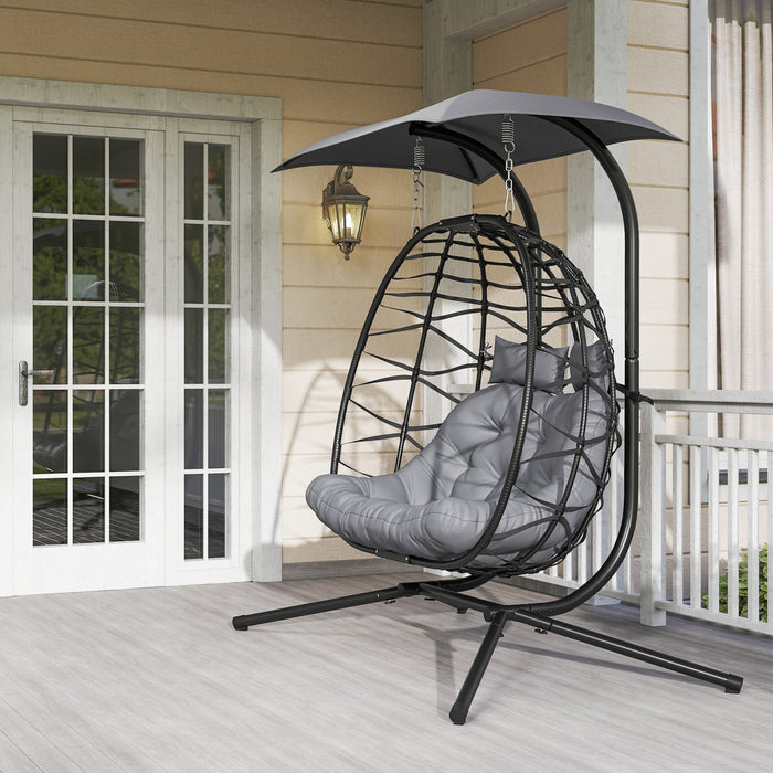 Outsunny Double Hanging Egg Chair W/ Canopy, Foldable Hammock Chair, Black