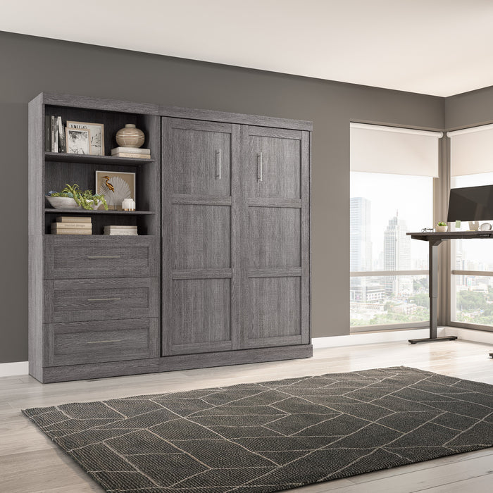 Bestar Pur Full Murphy Bed and Storage Unit with Drawers 95-Inch Wall Bed - Bark Grey