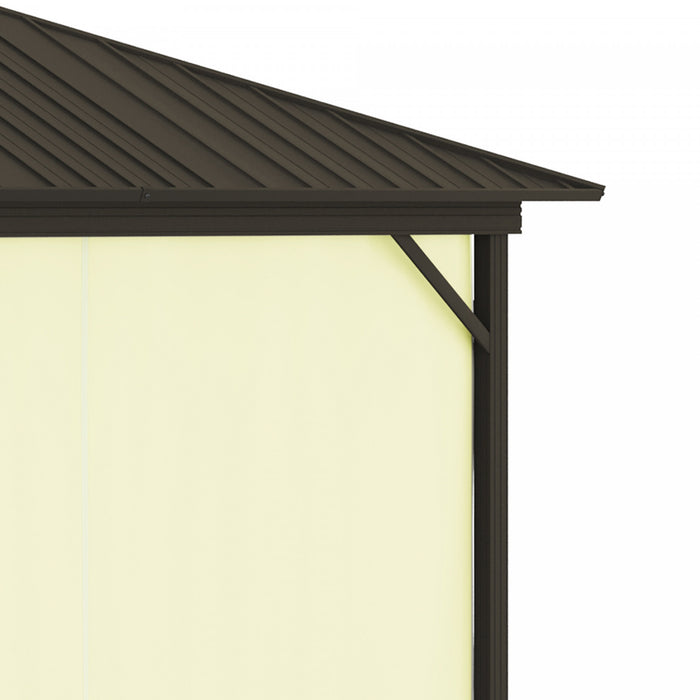 Outsunny 10' X 12' Hardtop Gazebo Canopy With Galvanized Steel Roof, Aluminum Frame, Permanent Pavilion Outdoor Gazebo With Netting, Curtains, Top Hook, Beige