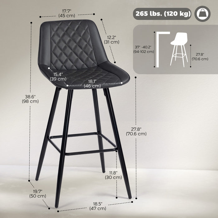 HOMCOM Bar Stools Set of 2, Counter Height, 27.25\" Kitchen Stools, Black