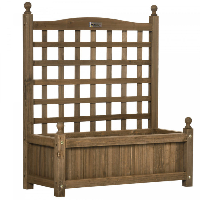 Outsunny Raised Garden Bed With Trellis For Climbing Vines, Wood Planter Box For Garden, Free Standing Flower Bed, Indoor Outdoor Display Rack, 25.2\" X 11\" X 29.5\", Coffee