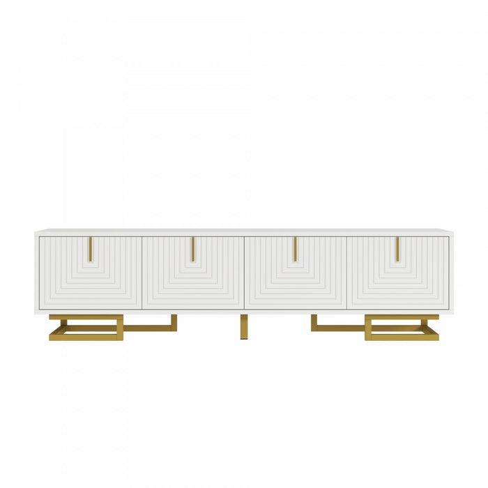 Aspect 63 Inch TV Stand with Textured Doors and Gold Legs, White