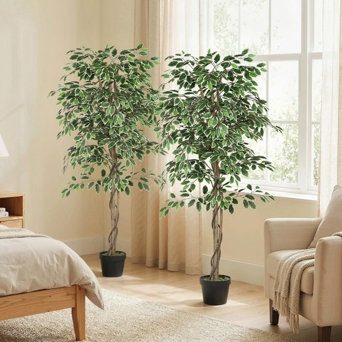 Outsunny 5.3 FT Potted Artificial Tree Ficus for Indoor Home Decor