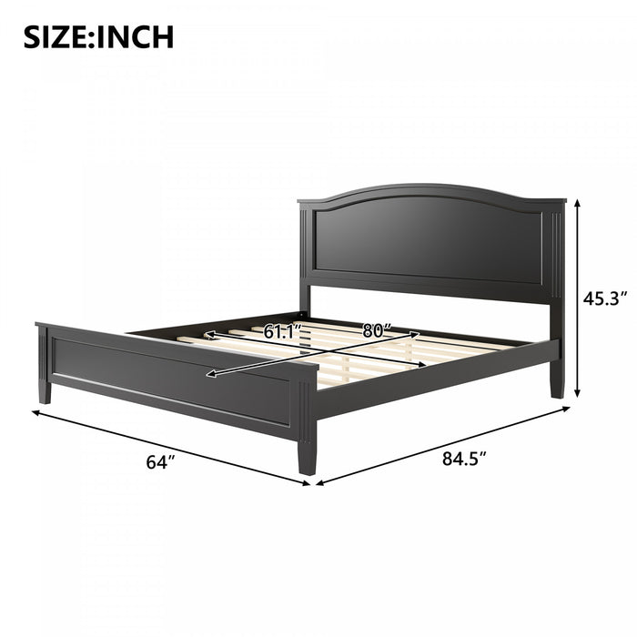 Benson Queen Size Solid Wood Platform Bed with Stylish Headboard, Black