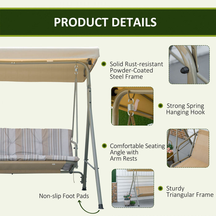 Outsunny 3-Seat Patio Swing Chair, Outdoor Porch Swing Glider, Light Brown
