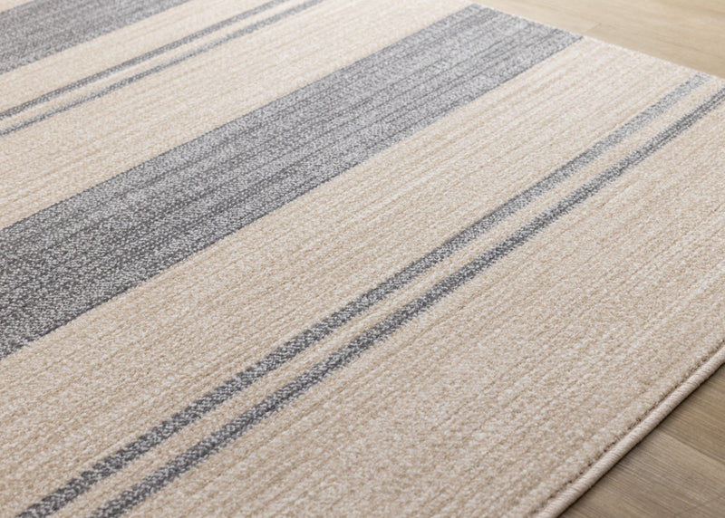 Covington Beige Grey Striped Design Rug, 6'7\" x 9'10\" Indoor Area Rug