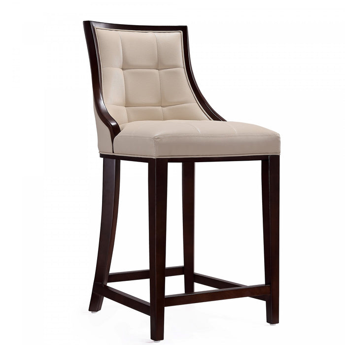 Fifth Avenue Traditional Wood Upholstered Counter Stool in Cream - Set of 2