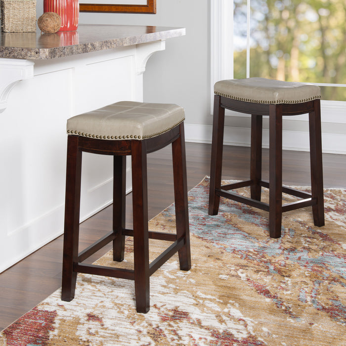 Claridge Beige Faux Leather Backless Counter-Height Stool - Set of 2