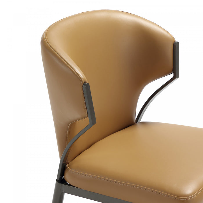 Kirsten Modern Metal Vegan Leather Dining Chair in Camel - Set of 2 Armoire