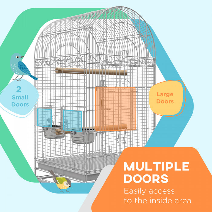 Pawhut 60\" Bird Cage Open Top For Finches, Canaries, Budgies, With Rolling Stand, Removable Tray, Storage Shelf