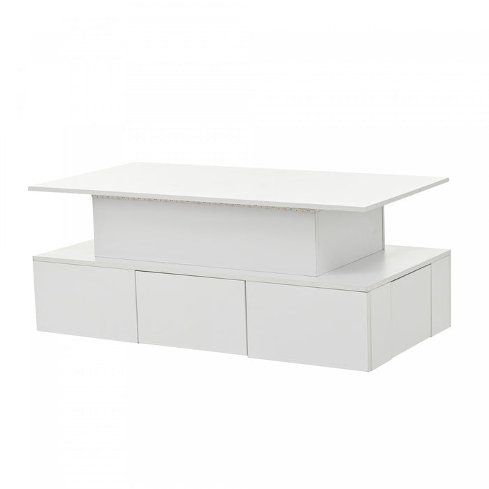 Daniel Lift-Top Coffee Table with LED Lighting and 4 Drawers,White