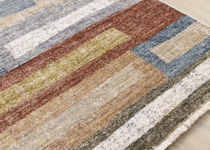 Macey Modern Grey Blue Red Sophisticated Area Rug - 5'3\" x 7'10\"