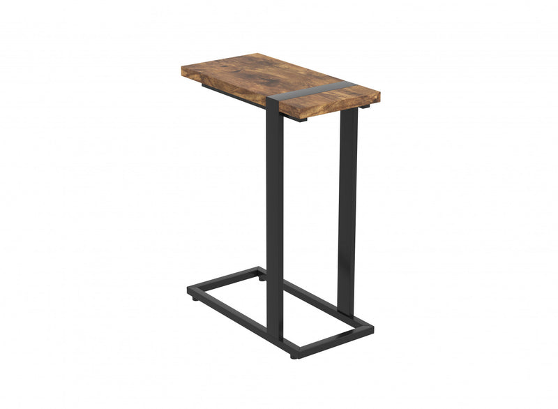 19” C-shaped End Table With Metal Frame - Brown Reclaimed Wood