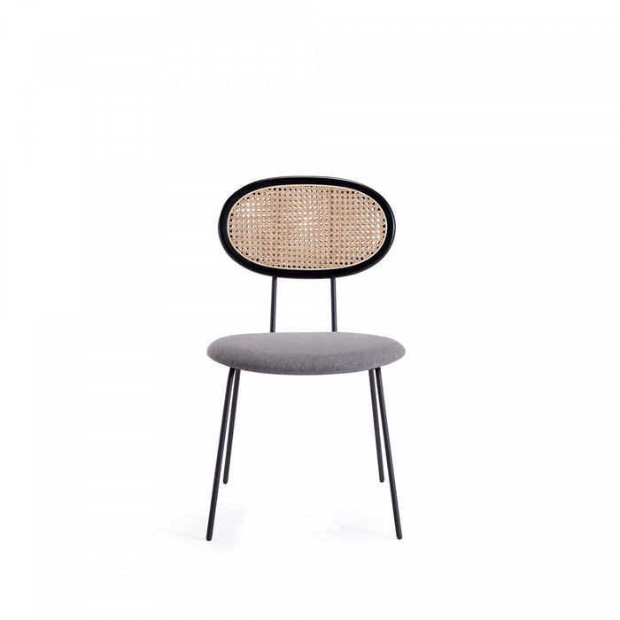 Jardin Industry Chic Cane Back Upholstered Dining Chair in Black and Gray - Set of 4