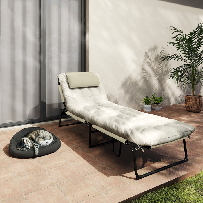 Outsunny Folding Lounge Chair W/ Cushion, Reclining Tanning Chair, Beige