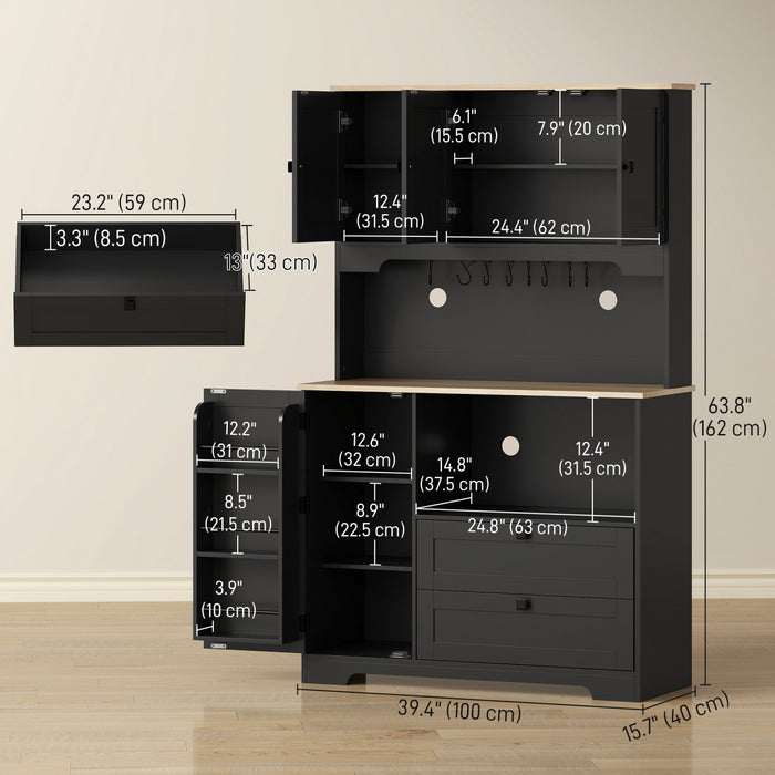 HOMCOM 64\" Kitchen Pantry Cabinet, Kitchen Hutch with 3 Cabinets, 2 Drawers