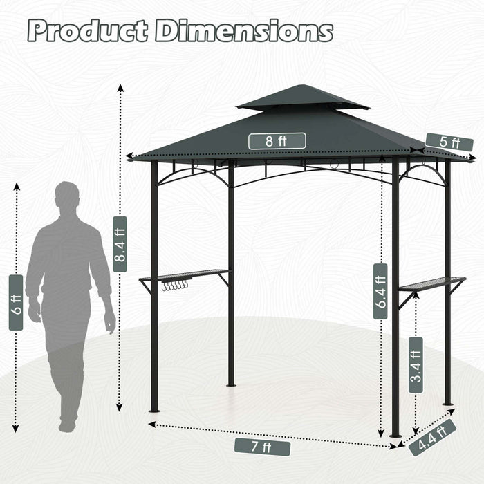 Costway 8' X 5' Grill Gazebo With 2 Shelves 7 Hooks Metal Frame Soft Top Gray