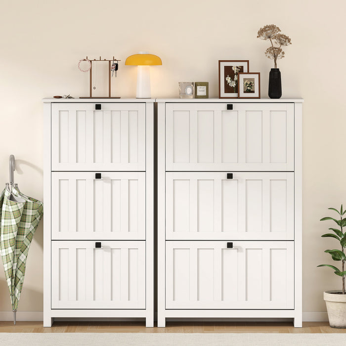 HOMCOM Narrow Shoe Cabinet with 3 Flip Drawers, Shoe Storage Cabinet, White