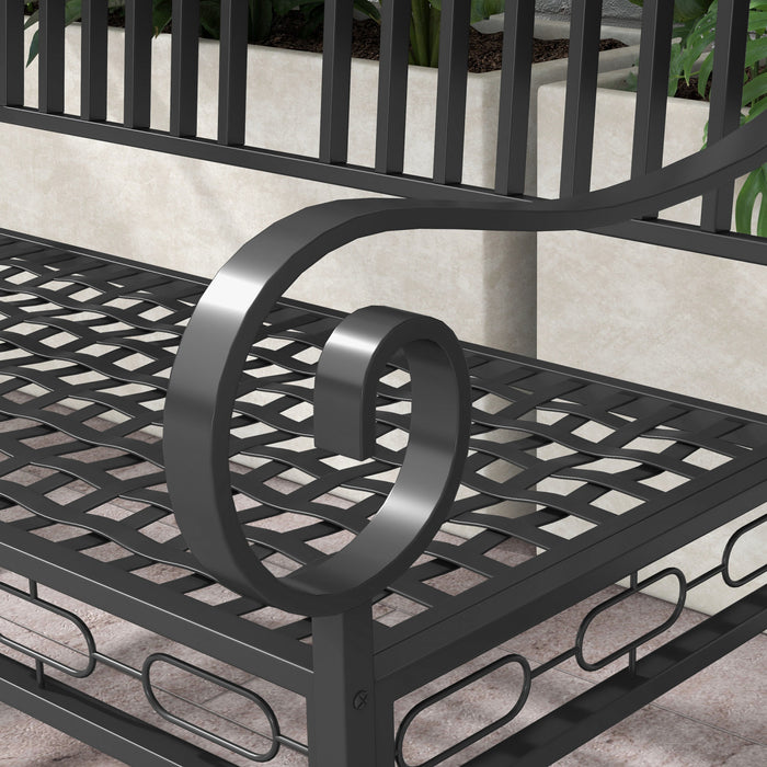 Outsunny 44\" Garden Bench, Metal Park Bench With Decorative Backrest Black