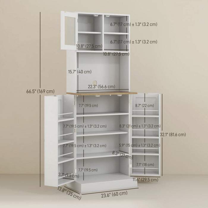 HOMCOM 66.5\" Kitchen Pantry Freestanding Storage Cabinet with Hutch White