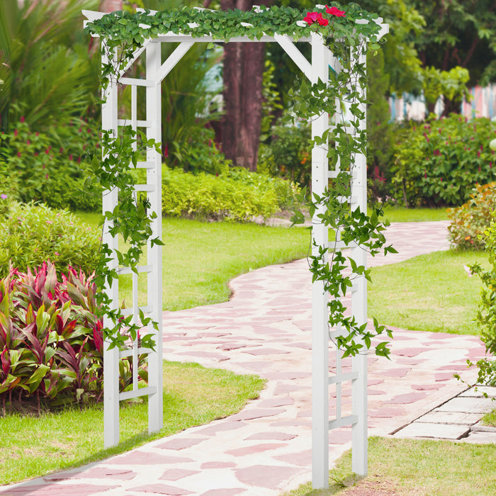 Outsunny 85\" Wooden Garden Arbour For Wedding And Ceremony, Outdoor Garden Arch Trellis For Climbing Vines, White