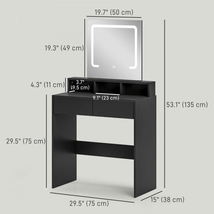 HOMCOM Makeup Vanity Desk with Mirror, 3 Colour LED Lights, Drawers, Black