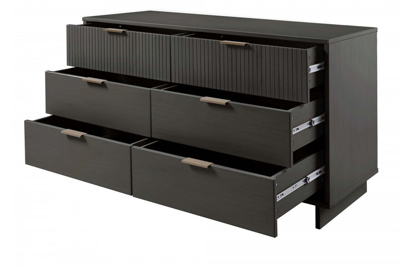 Granville Modern 55\" Dresser in Charcoal Gray (6-Drawer)