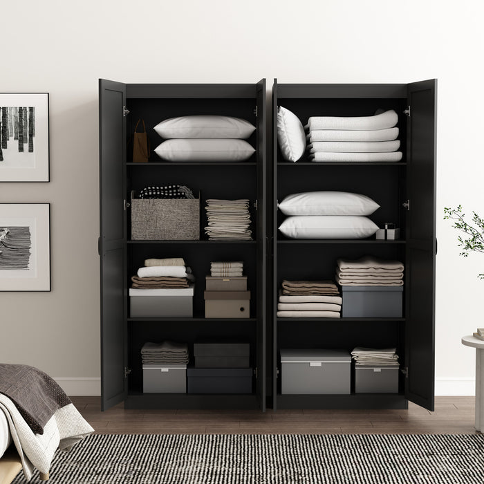 Cornelia Modern 30\" Storage Cabinet in Black (4-Shelf) - Set of 2 Bookcase