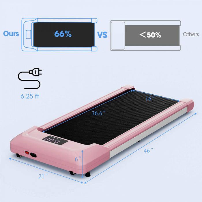 Superfit 0.6-3.8mph Walking Pad Under Desk Treadmill With Remote Control And Led Display Pink