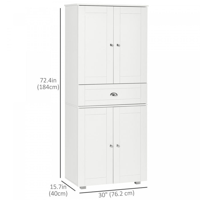 HOMCOM 72\" Kitchen Pantry with Drawer, 4 Doors and 3 Adjustable Shelves
