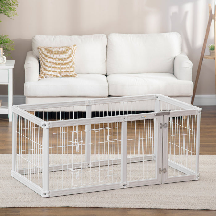 Pawhut Dog Playpen, 6 Panels 24.5\" Heavy Duty Pet Playpen, Foldable Dog Exercise Pen With Door Indoor Outdoor, White