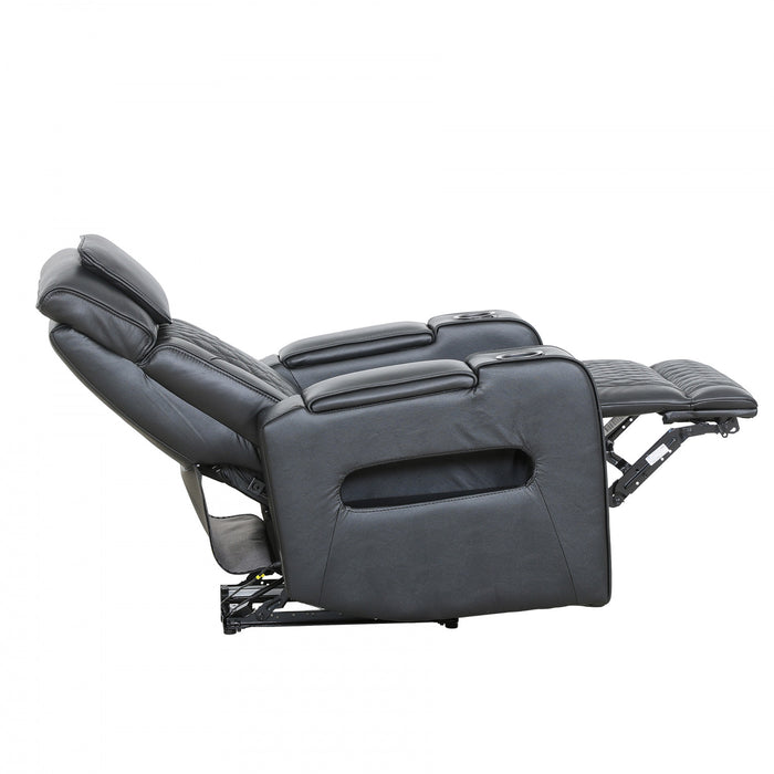 Kingsley 37 in. Leather Match Power Glider Recliner with Adjustable Headrest and USB - Black