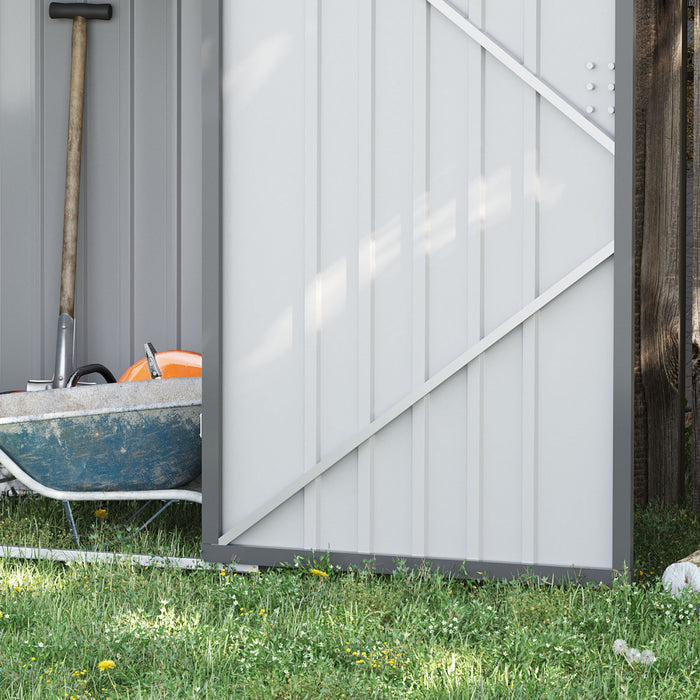 Outsunny 3.3' X 3.4' Lean-to Garden Storage Shed, Outdoor Galvanized Steel Tool House With Lockable Door For Patio, Backyard Lawn, Light Grey