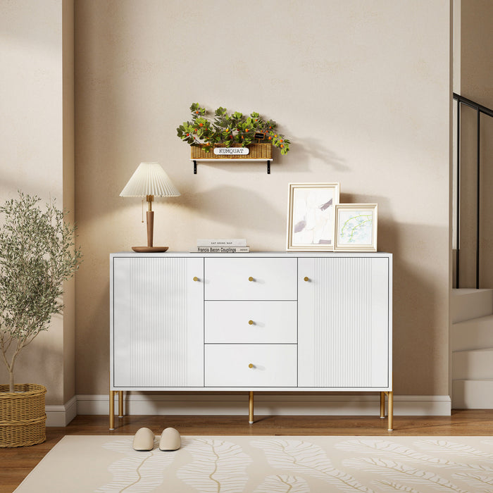 HOMCOM 47\" Buffet Cabinet with 3 Drawers and 2 Doors Modern Sideboard White