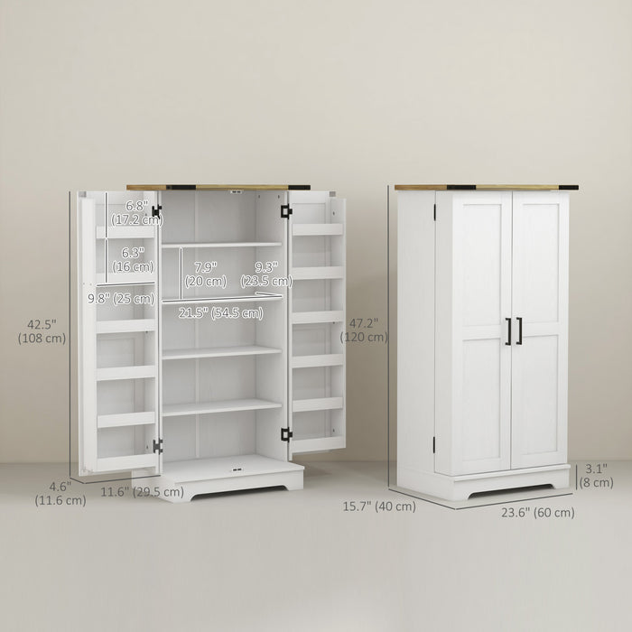 HOMCOM Kitchen Pantry Storage Cabinet with Adjustable Shelves Cream White