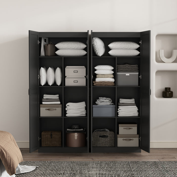 Cornelia Modern 30\" Storage Cabinet in Black (7-Shelf) - Set of 2 Bookcase