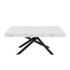 FlexDine 55-71 Inch Rectangular Extendable Dining Table with Cross Legs and Marble Effect Finish, White Marble | FlexDine Table a Manger Rectangulaire Extensible 55-71 po avec Pieds Croises et Finition Effet Marbre, Marbre Blanc