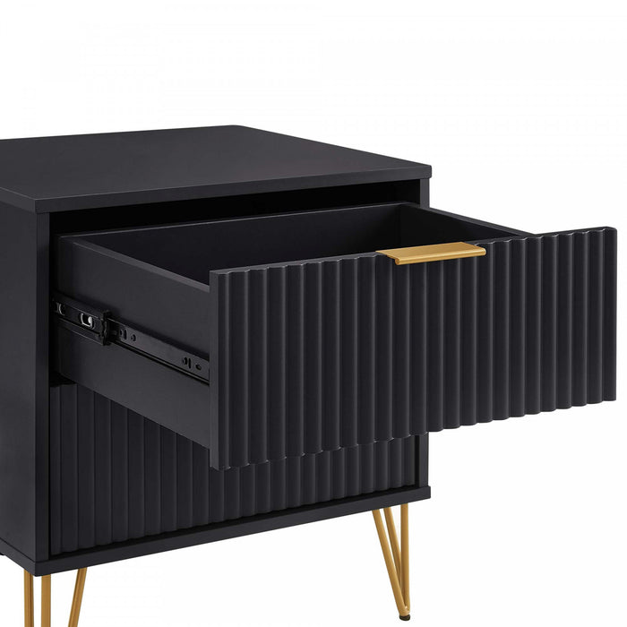 Dumbo Modern 20\" Fluted Nightstand in Black (2-Drawer)