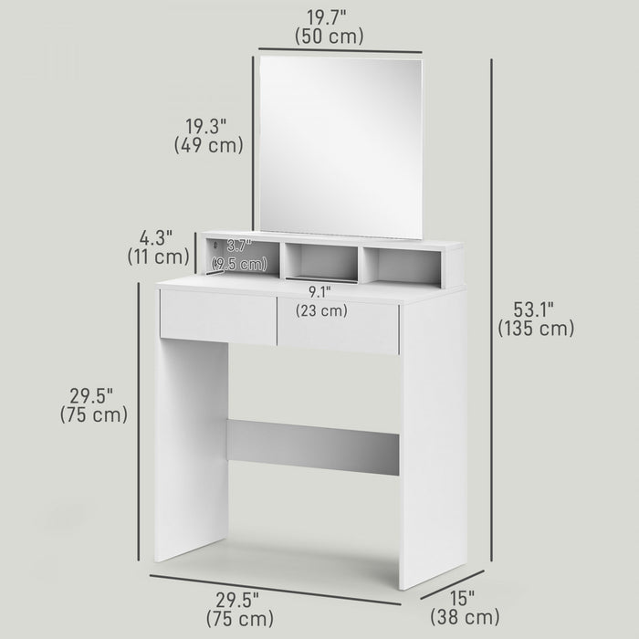 HOMCOM Makeup Vanity Desk with Mirror, Drawers, White