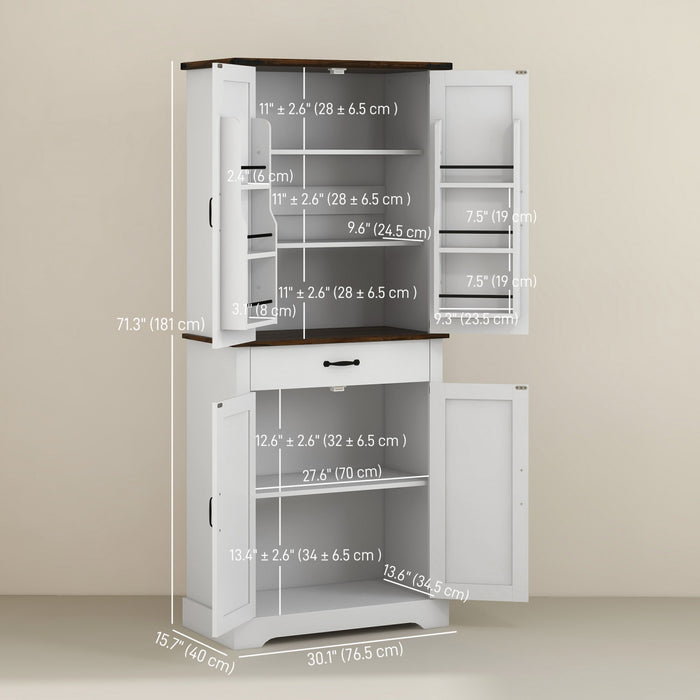 HOMCOM Farmhouse Kitchen Pantry, Tall Storage Cabinet with Door Racks White