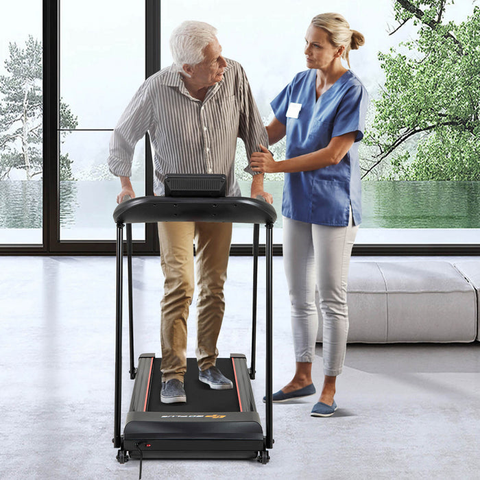 Costway 2.5 Hp Walking Treadmill With Long Handrails For Seniors Pulse Sensors Led Display