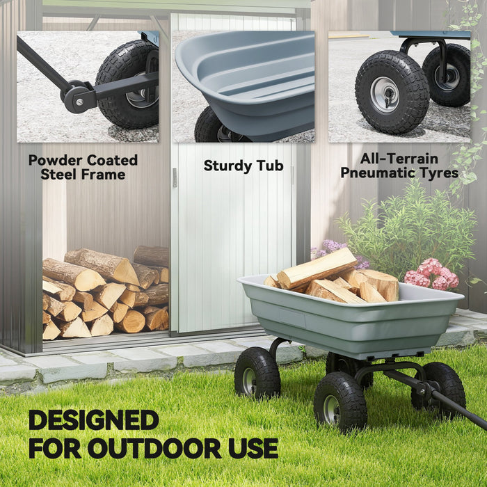 Outsunny Steel Garden Cart with Handle and 10\" Pneumatic Tires, Utility Wagon Cart for Garden, Patio, Lawn, 551 lbs Capacity, Grey
