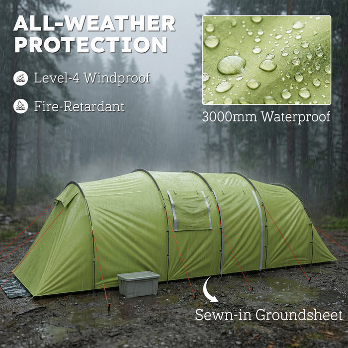 Outsunny 6 Person Camping Tent, Waterproof Large Family Tent Light Green