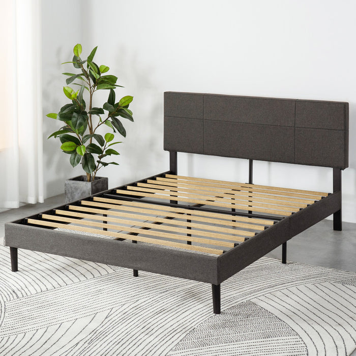 Denna Upholstered Platform Bed with Headboard in Dark Grey - Full Size