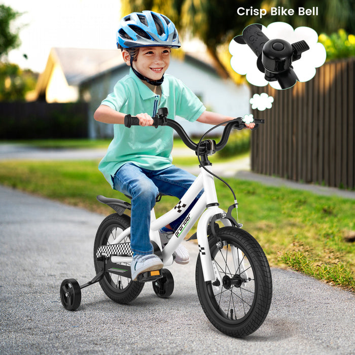 Costway 14\" Kid's Bike With Removable Training Wheels & Basket For 3-5 Years Old White